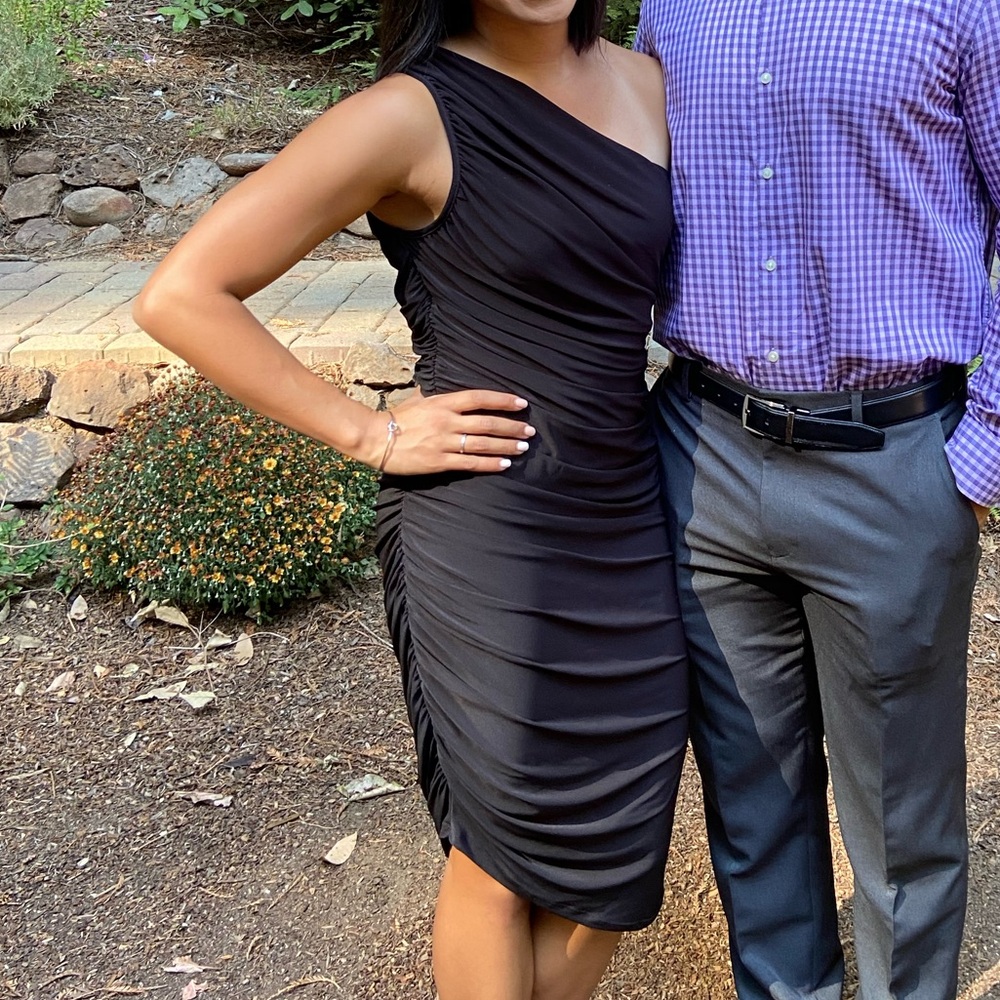 Wedding Guest Dress - Black one shoulder Dresss